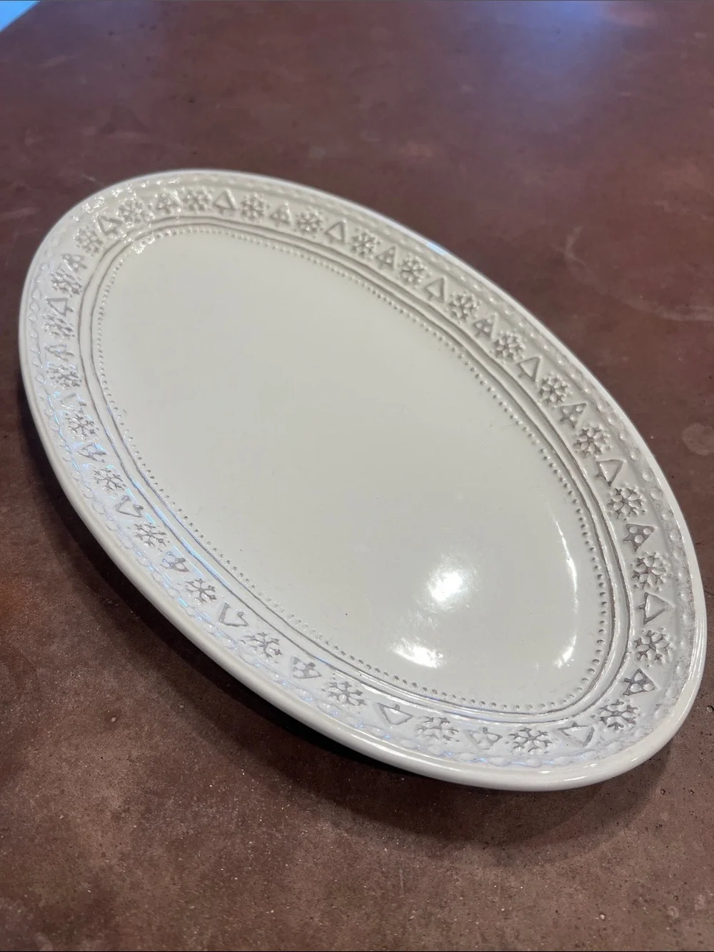 Hallmark holiday Embossed Oval Ceramic Serving Platter in Ivory